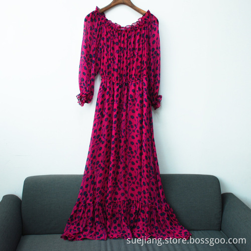Women O Neck Long Casual Printed Dress